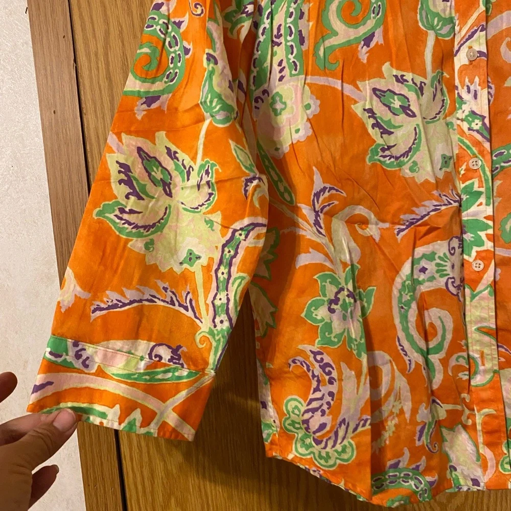 Lauren Ralph Lauren Paisley Button Down Shirt in Orange and Green - Picture 3 of 4